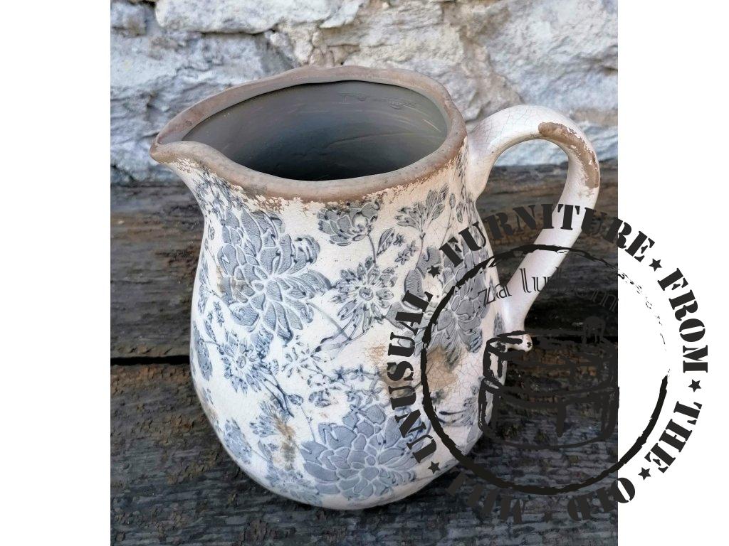 Keramický džbán s šedými květy - 20*16*20cm