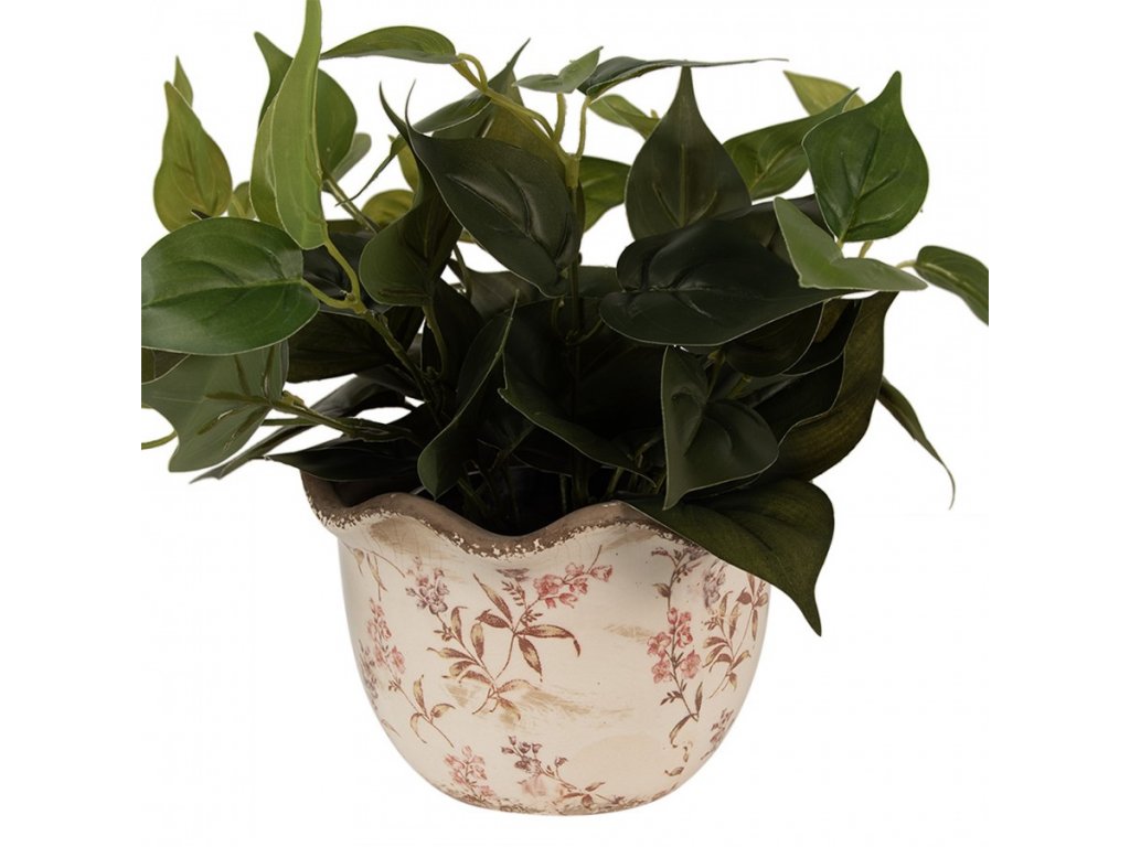 Ceramic pot with delicate flowers - Ø 20*15 cm