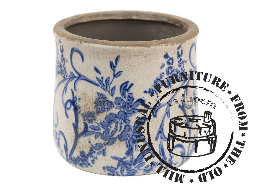 Ceramic pot cover with blue flowers Saten - Ø 12*11 cm