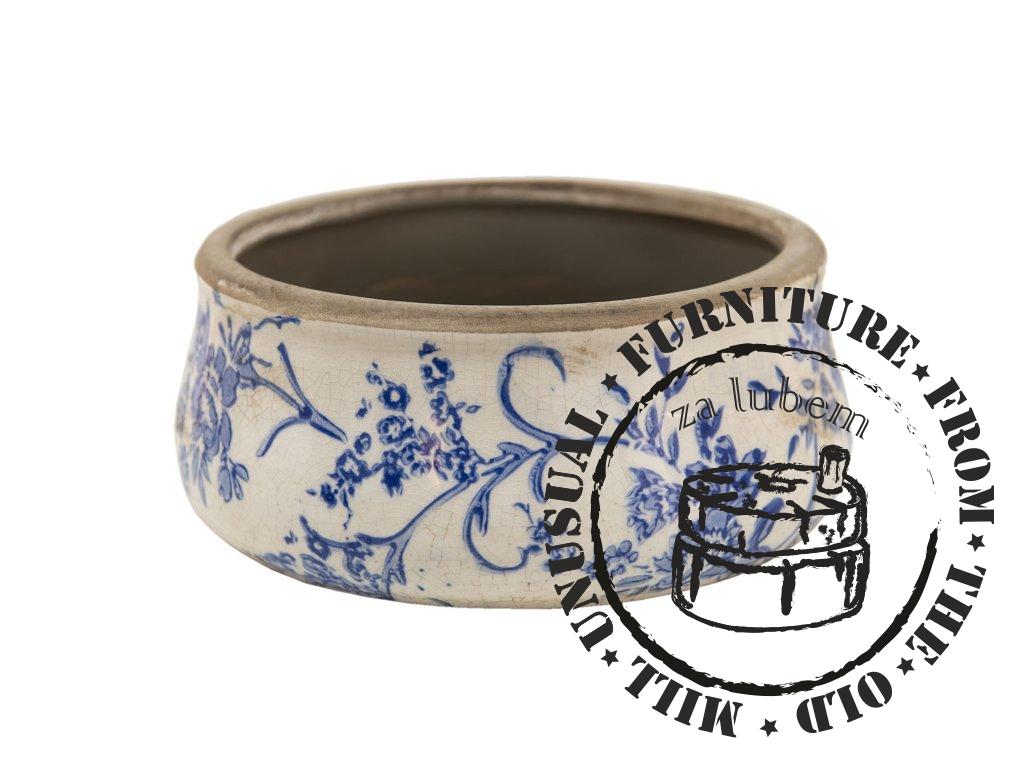 ceramic pot cover with blue flowers Saten - Ø 17*7 cm