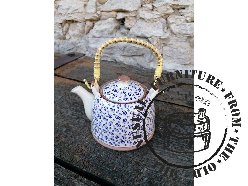 Blue daisy teapot with sieve - 18*14*12 cm / 0,7L