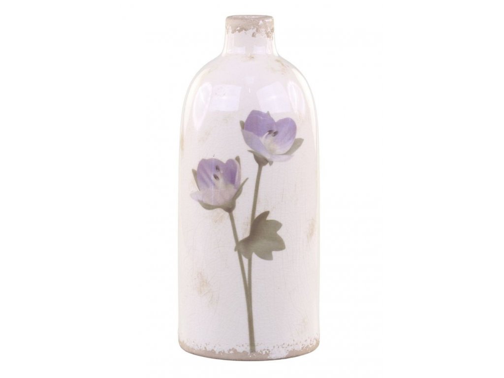 Krémová keramická dekorační váza s květem  - Ø 11 x 26cm