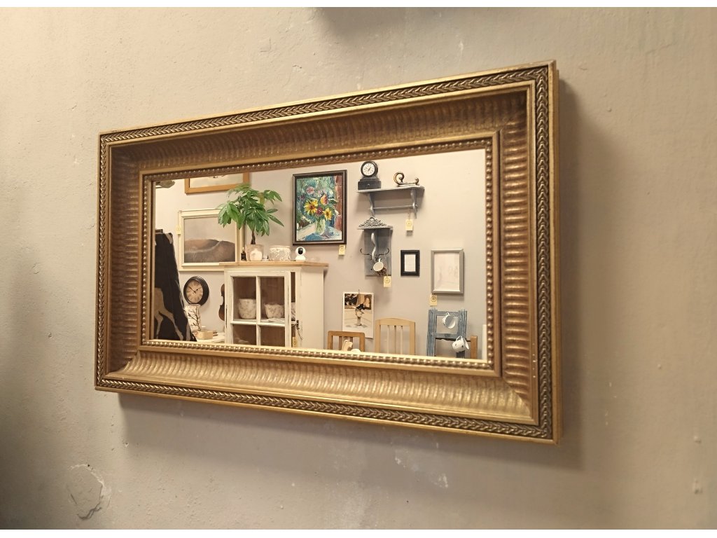 MATYLDA  - starý dřevěný zlatý rám se zrcadlem  - 73 x 44