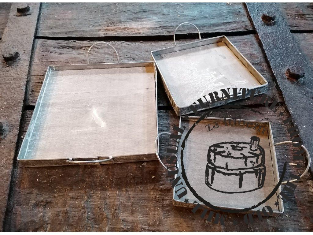 Decorative metal trays with white patina (set of 3pcs) - FOUR - 22*22*5 / 18*18*5 / 15*15*5 cm