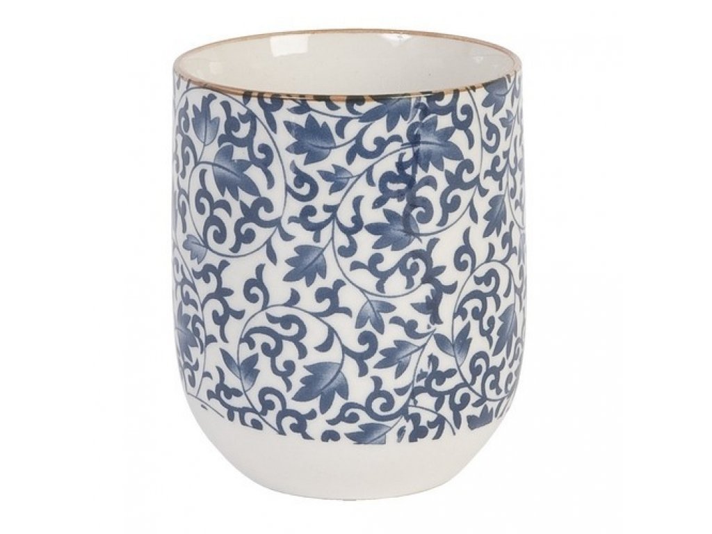 porcelain cup for tea or espresso - decor blue leaves - Ø 6*8 cm / 0,1L
