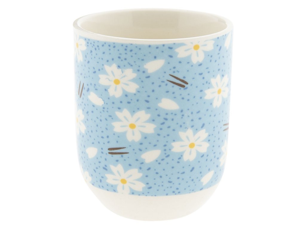 porcelain cup for tea or espresso - blue with flowers - Ø 6*8 cm / 0,1L