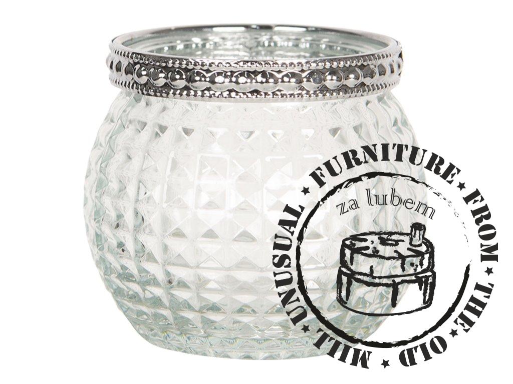 Transparent glass candle holder with metal decoration - Ø 6*6 cm