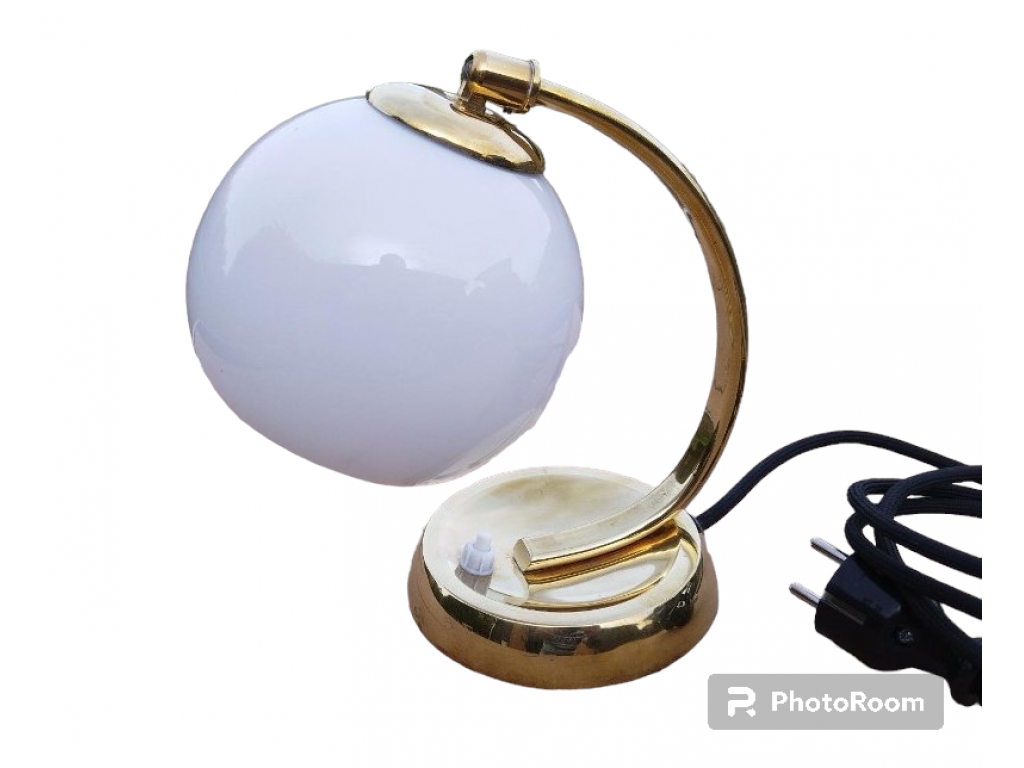 ANTIQUE BRASS LAMP WITH WHITE GLASS BALL