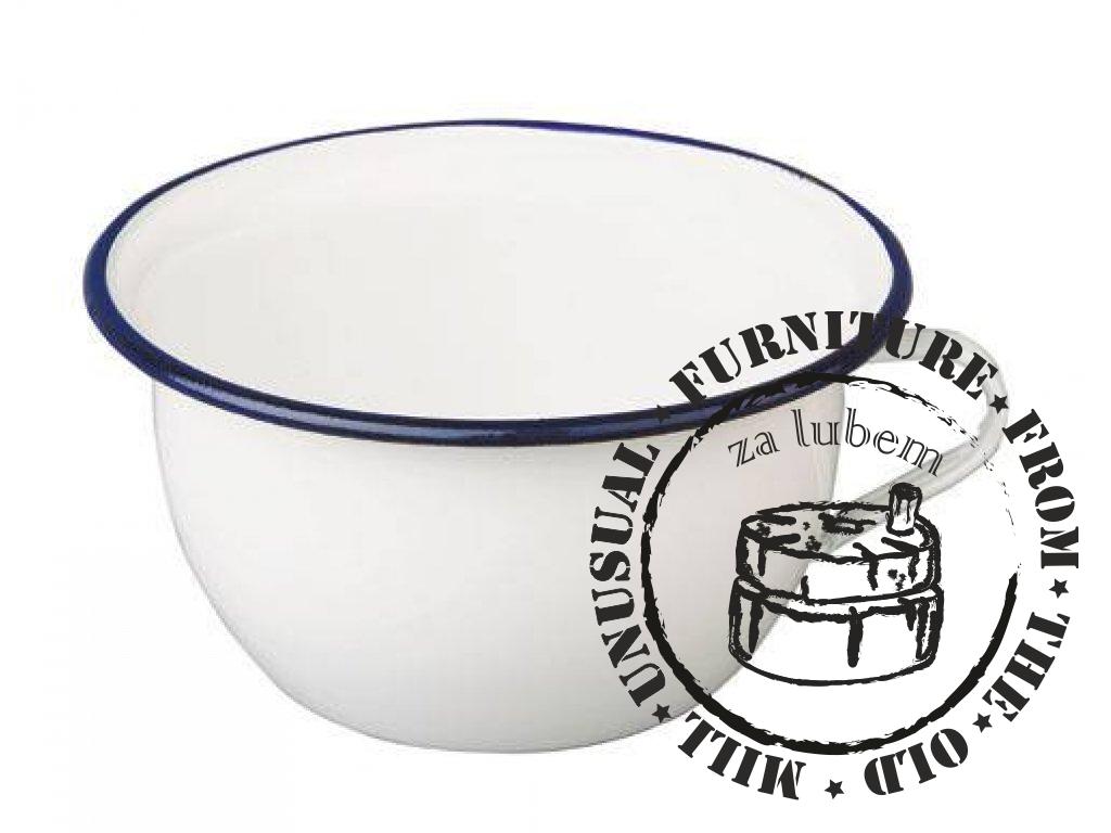 VENKOV - white enamel bowl with handle / potty 2,7l