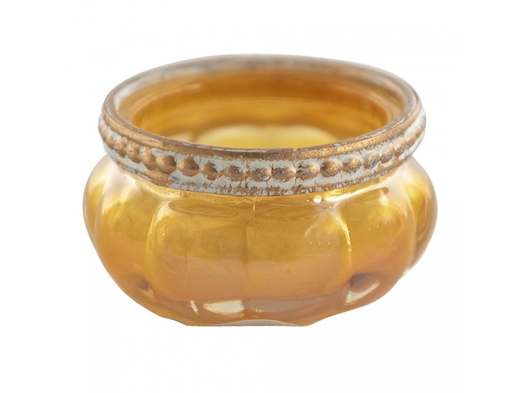 Yellow glass candle holder for tea light with metal rim - Ø6*4 cm