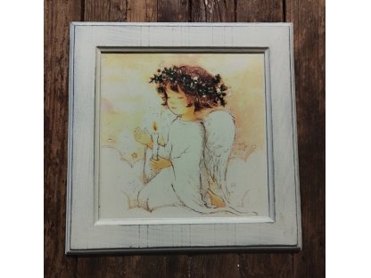 10 - ANGEL - picture in wooden frame - 28,8 x 28,5 cm