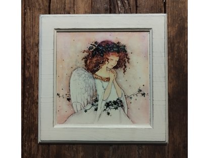 2 - ANGEL - picture in wooden frame - 28,8 x 28,5 cm