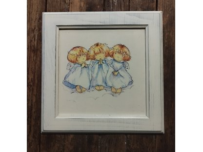 4 - ANDÍLCI - obrázek v dřevěném rámu -  28,8 x 28, 5 cm