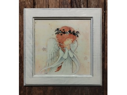 6 - ANGEL - picture in wooden frame - 28,8 x 28,5 cm