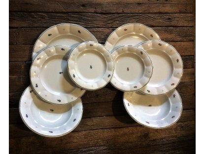 Babiččin porcelán - modré kvítky - sada 18 ks silnostěnných talířů