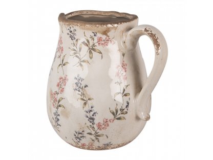 Béžový keramický dekorativní džbán s lučními květy  - 21*16*20 cm 2