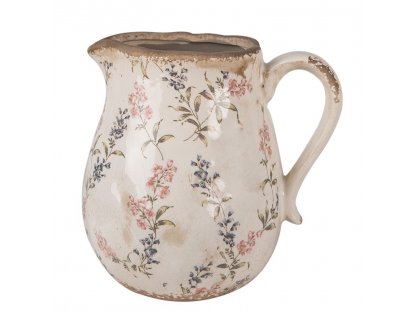 Béžový keramický dekorativní džbán s lučními květy  - 21*16*20 cm