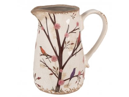 Beige ceramic jug with flowers and birds - 16 x 12 x 18 cm 2