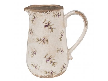 Beige ceramic jug with olives - 16*12*18 cm