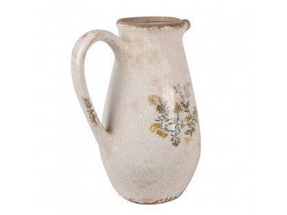 Béžový keramický džbán se žlutými květy  - 17*13*22 cm