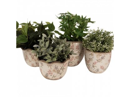 Beige ceramic pot cover with meadow flowers - Ø 18 x 17 cm