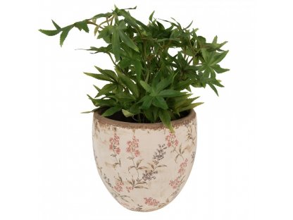 Beige ceramic pot cover with meadow flowers - Ø 18 x 17 cm