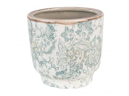 Beige ceramic pot cover with green flowers Chante S - Ø21*20 cm
