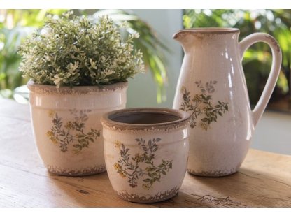 Beige ceramic pot cover with yellow flowers - Ø 18*17 cm 2
