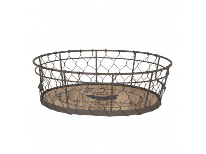 Wire basket with wooden base - Ø 26*8 cm