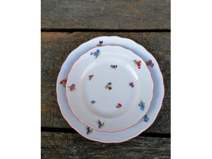 ..HÁZENKY - ČERVENÝ LEM - MĚLKÝ TALÍŘ - 24 CM