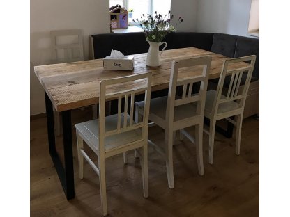 Industrial dining table with solid oak top