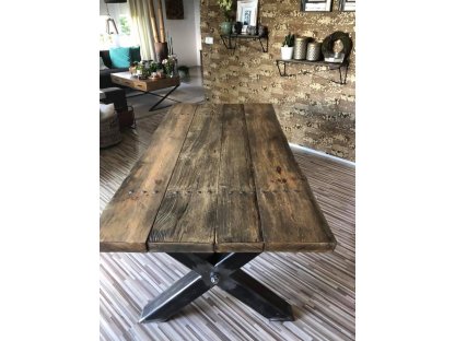Industrial dining table -X - wood and metal