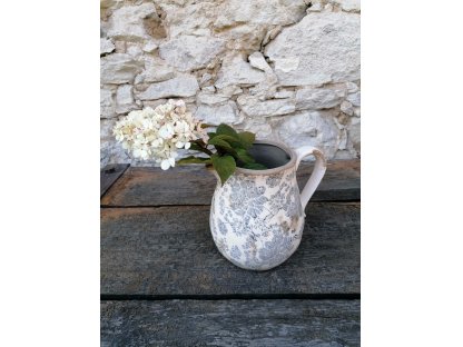 Ceramic jug with grey flowers - 20*16*20cm