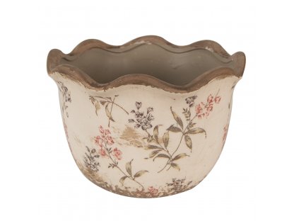 Ceramic pot with delicate flowers - Ø 20*15 cm