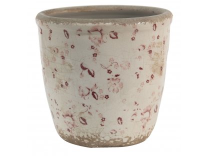 Ceramic pot cover with delicate flowers - Ø16*15 cm