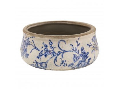 keramický obal na květináč s modrými květy Saten - Ø 17*7 cm