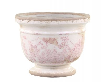 Ceramic pot cover with pink flowers - Ø 17 x 14cm