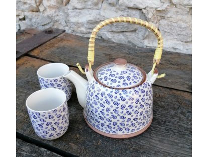 Blue daisy teapot with sieve - 18*14*12 cm / 0,7L 2