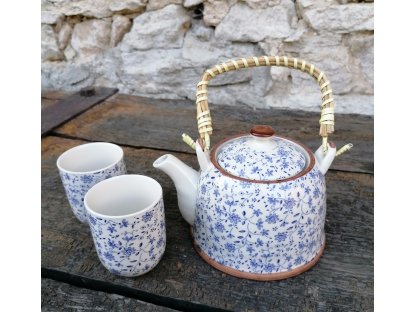Teapot with strainer blue flowers - Ø 14*14 cm / 0,7L 2