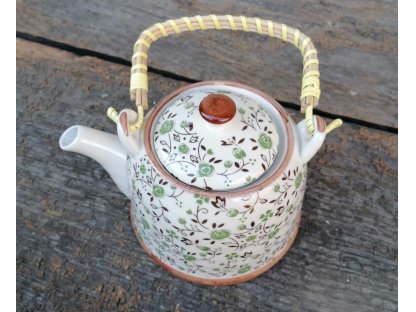 Teapot with strainer green flowers - Ø 14*14 cm / 0,7L 2