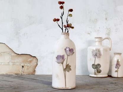 Cream ceramic decorative vase with flower - Ø 11 x 26cm