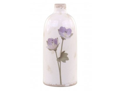 Cream ceramic decorative vase with flower - Ø 11 x 26cm