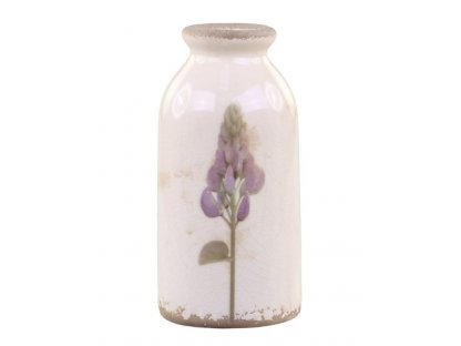 Krémová keramická dekorační váza s květem lupiny  - Ø 7 x 15cm 2