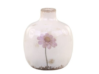 Krémová keramická dekorační váza s kvítkem - Ø 10 x 12cm