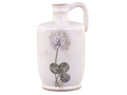 Cream ceramic decorative jug with clover flower - 14 x 15 x 26 cm