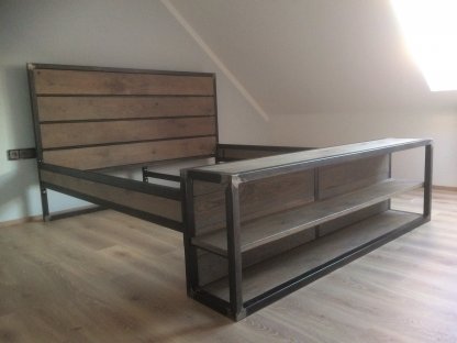 Massive industrial bed - with shelf 2