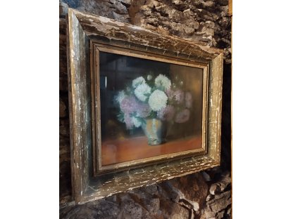 BEAUTIFUL OLD FRAME WITH PATINA OF TIME - PICTURE OF A BOUQUET - 52 X 42 CM