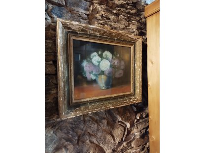 BEAUTIFUL OLD FRAME WITH PATINA OF TIME - PICTURE OF A BOUQUET - 52 X 42 CM 2