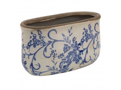 Oval ceramic pot with blue flowers - 17*9*10 cm