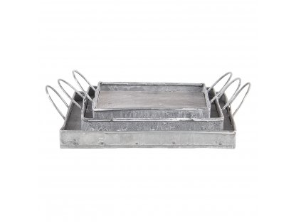 Decorative metal trays with white patina (set of 3pcs) - FOUR - 22*22*5 / 18*18*5 / 15*15*5 cm